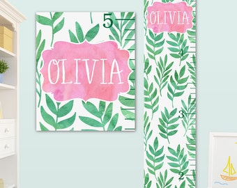 Palm Leaf Growth Chart, Canvas Height Chart, Palm Leaf Kids Art, Palm Leaf Name Sign, Palm Leaf Print, Girls Growth Chart
