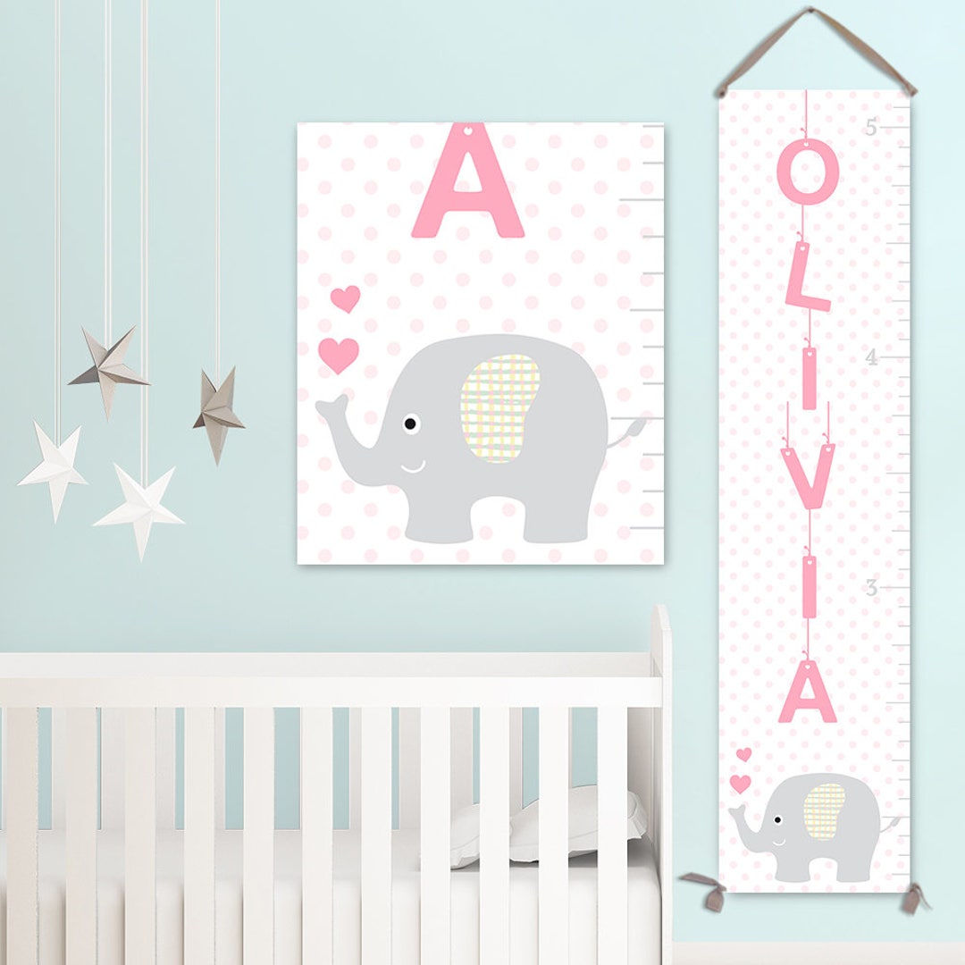 Elephant Growth Chart Personalized Canvas Growth Chart, Elephant Baby