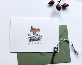 Home to Me Valentine Card, Hand illustrated House, love, friendship, family