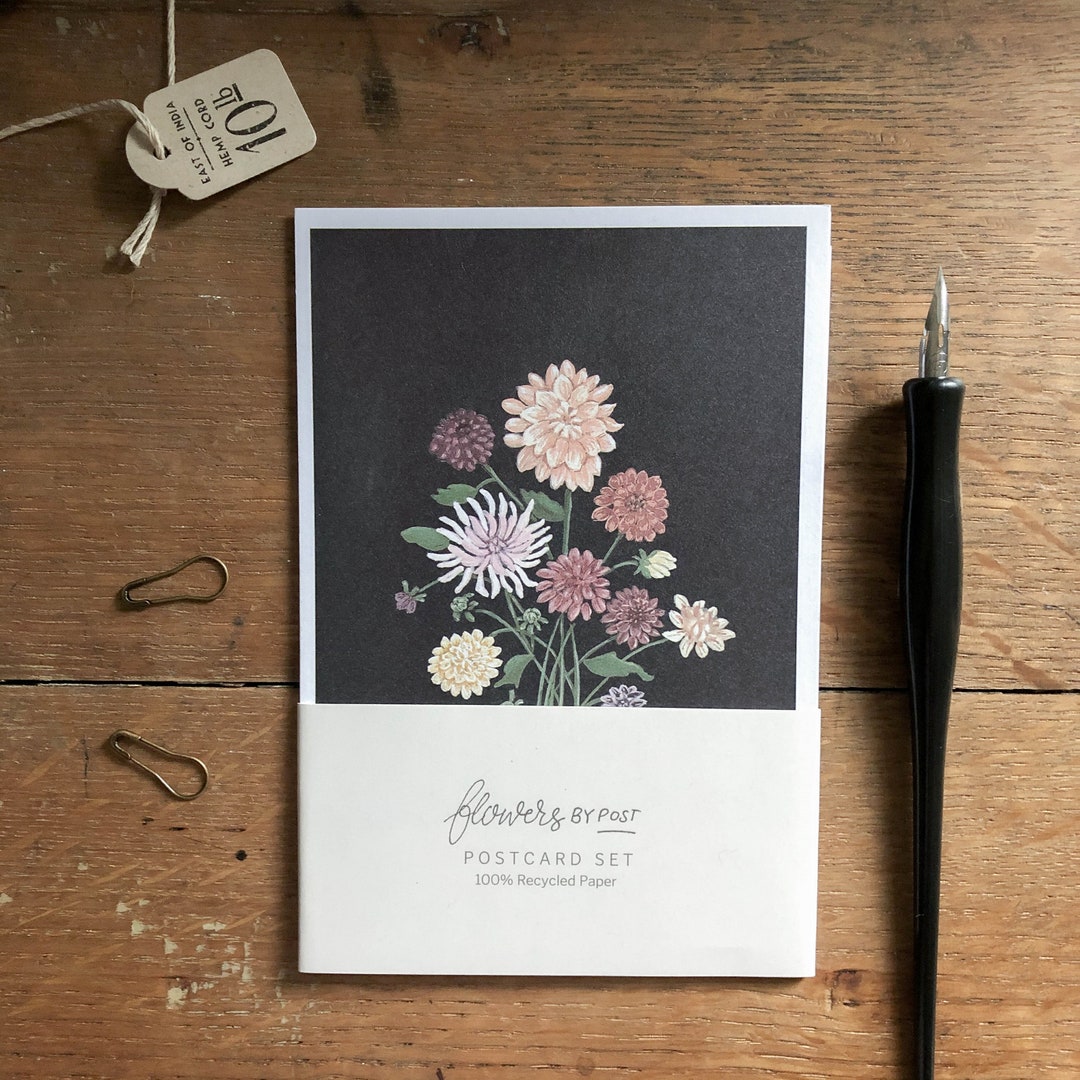 Dark Floral Postcard Set Hand Illustrated ‘flowers by Post’ Design on ...