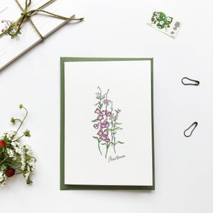 Penstemon Flower ~ Carte botanique ~ Fleurs du jardin du cottage ~ Carte Just Because ~ Carte de remerciement