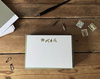 Personalised Autumn Flat Notecard Set, Hand Illustrated Leaves