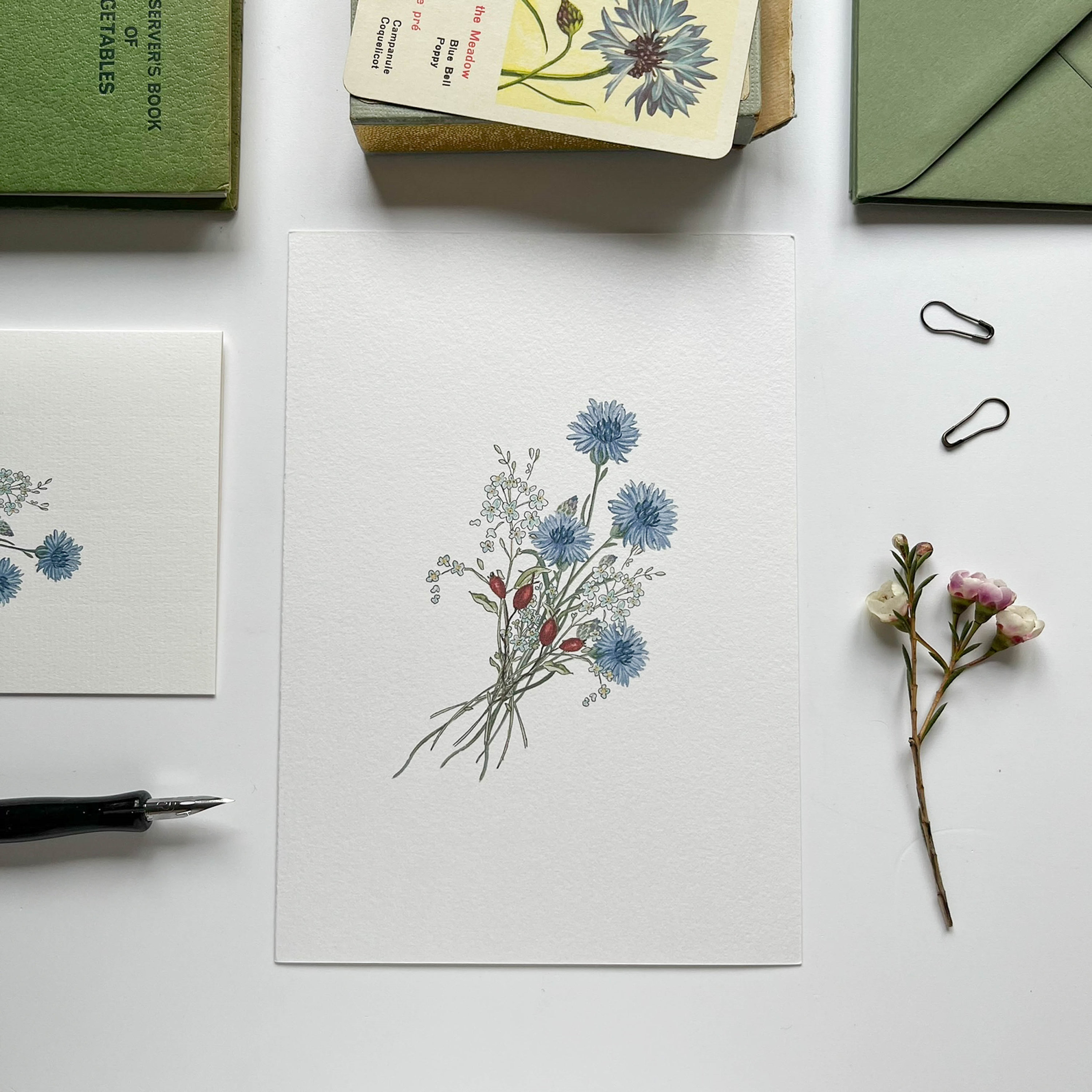Cornflower Posy Print ~ Bunch of Wildflowers ~ A5 Print
