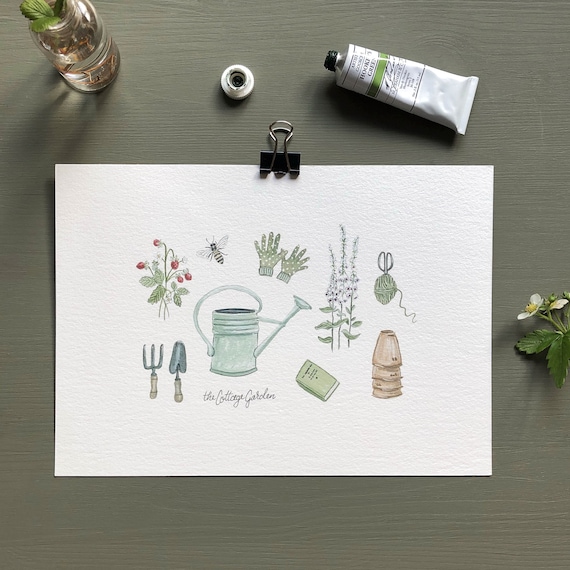 Cottage Garden Things Art Print, A5 Size, Hand Illustrated, Archival Paper & Inks