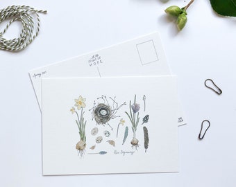 New Beginnings ~ Spring Postcard Set ~ Encouragement ~ Botanical ~ New Home ~ Nature ~ Spring Bulbs ~ Birds Nest ~ Family ~ Friendship