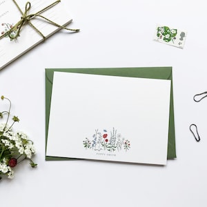 Tarjetas planas personalizadas con flores de verano ~ Tarjetas de notas ~ Juego de correspondencia ~ Juego de escritura ~ Flores silvestres ~ Flores de pradera