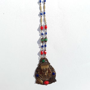 Vintage Egyptian revival necklace with Pharaoh bust pendant