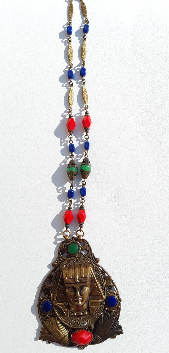 Vintage Egyptian revival necklace with Pharaoh bu… - image 5