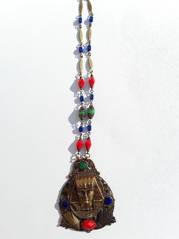 Vintage Egyptian revival necklace with Pharaoh bu… - image 2