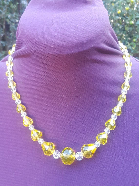 Yellow Crystal bead necklace light Yellow facet cut… Gem