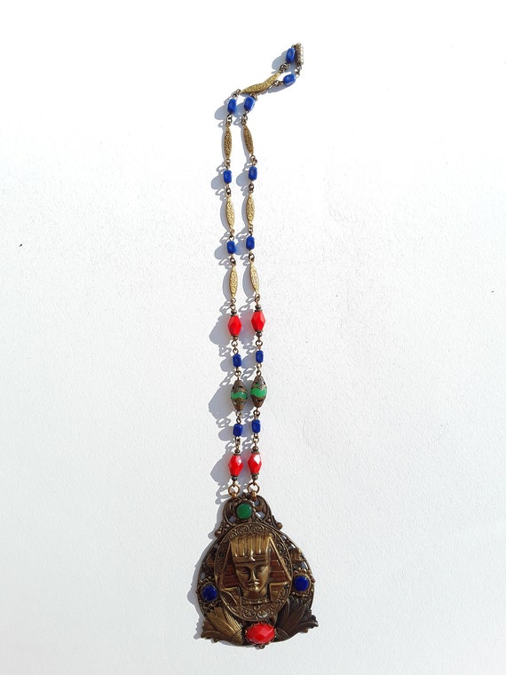 Vintage Egyptian revival necklace with Pharaoh bu… - image 1