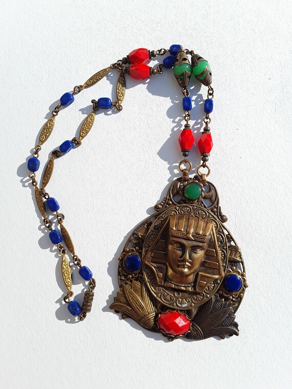 Vintage Egyptian revival necklace with Pharaoh bu… - image 3