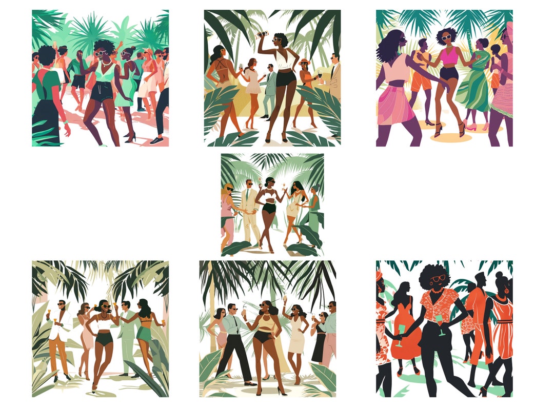 Party Style Vector Art African American Woman Dancing at Palm Springs ...