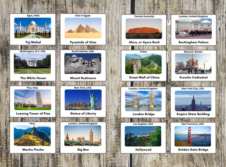 Worlds Famous Landmarks Flashcard Famous Landmarks Flash Etsy Australia