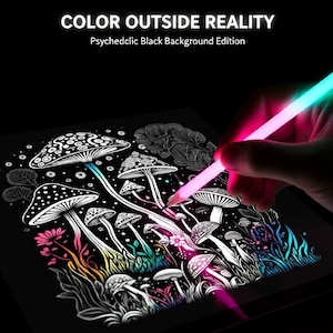 Mushroom Coloring Book For Adults: Psychedelic Black Background (PDF)