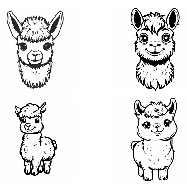 Alpaca Clip art Adorable Alpaca Clipart Collection, 4 Cute Alpaca Designs in SVG PNG, Perfect for Kids' Decor, Party Themes & Craft Projects