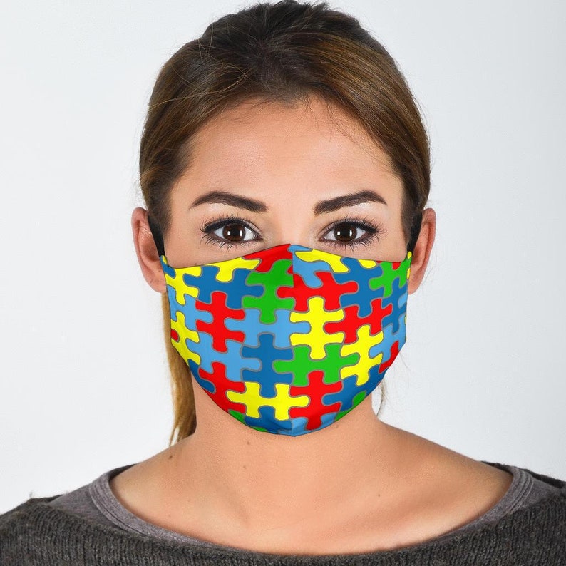 Autism Puzzle Pieces Face Mask Autism Awareness Face Mask Etsy