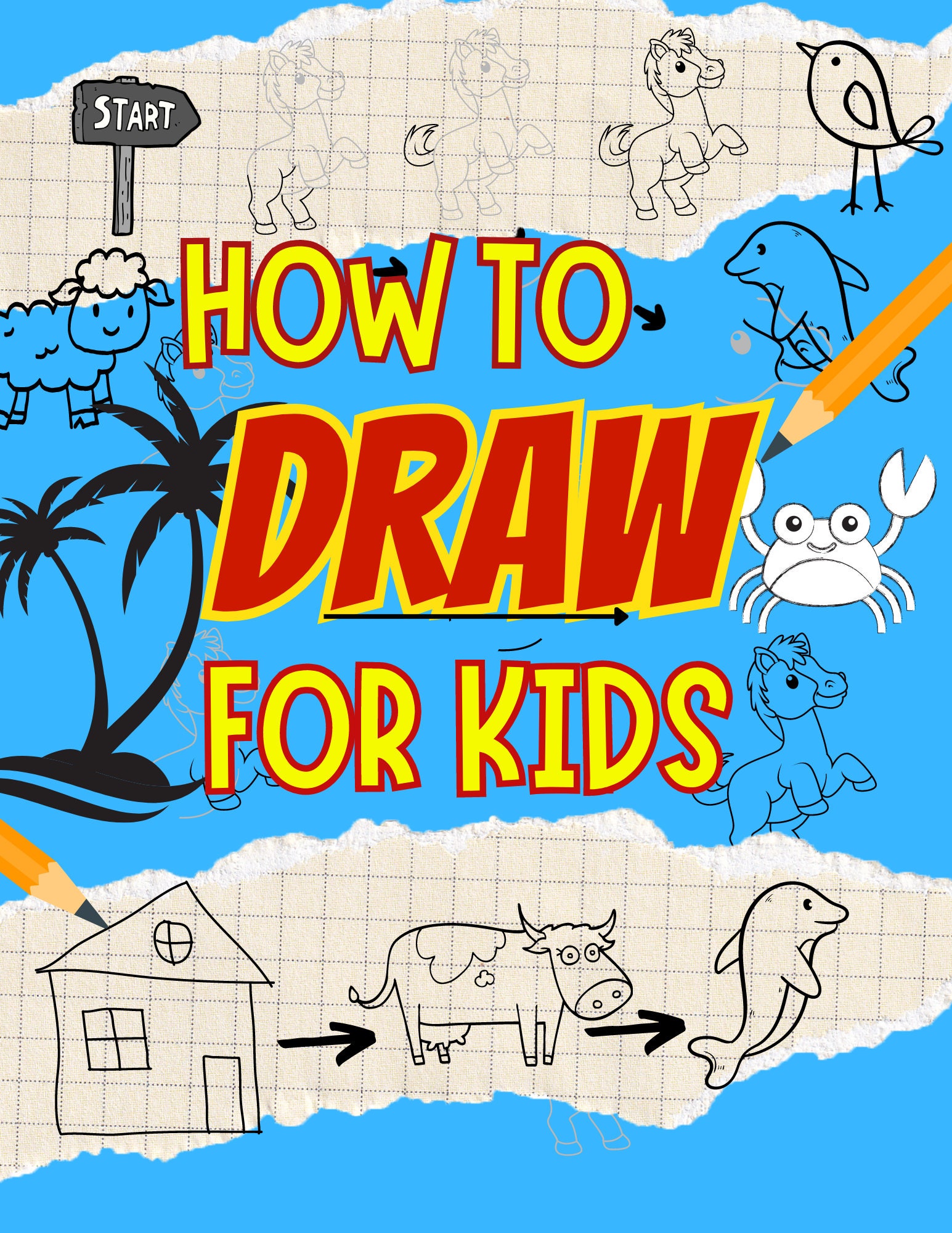 HOW TO DRAW 109 Pages Cute Stuff for Kids : Printable Worksheets /  How-to-draw E-book / Cartoon Character Classroom Activity / Kids Activity 