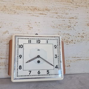 Vintage PRIM Wall Clock: Mid-Century Modern Wood Enamel Retro Kitchen Timepiece
