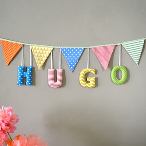 Pennant-garland with name made of fabric letters, name garland