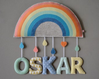 Name tag "Rainbow" pastel - felt and fabric letters