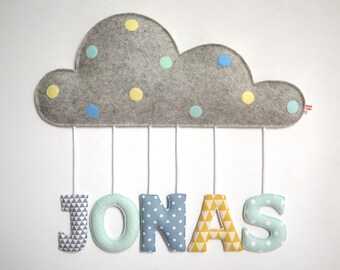 Nameplate "little cloud" with fabric letters