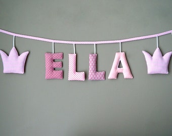 Name garland with fabric letters + 2 crowns