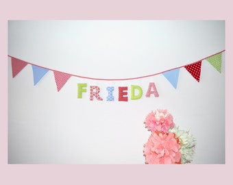 Pennant-garland with name made of fabric letters, name garland