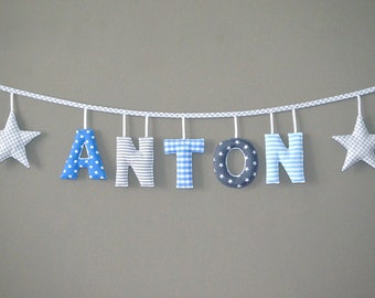 Name garland with fabric letters + 2 stars