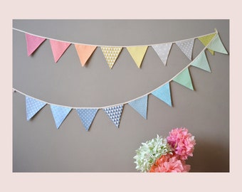 Pennant garland, rainbow, pastel wall decoration for children's room, 17 pennants, 240 cm long