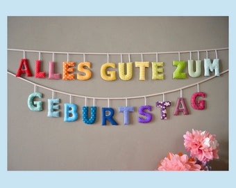 Alles Gute Zum Geburtstag - Girlande aus Stoffbuchstaben, Wanddeko für den Geburtstag, Regenbogen