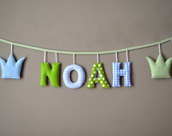 Name garland with fabric letters + 2 crowns