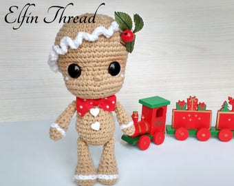 Elfin Thread- Chibi Gingerbread Cookie in a Cup PDF Pattern (Chibi Christmas doll crochet pattern)