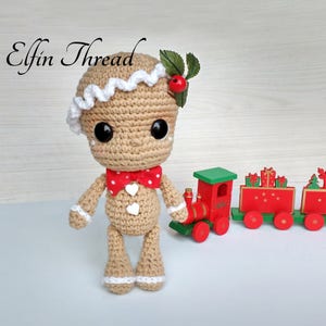 Elfin Thread- Chibi Gingerbread Cookie in a Cup PDF Pattern (Chibi Christmas doll crochet pattern)