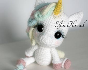 Elfin Thread- Lily Rainbow Cheeks the Chibi Unicorn Amigurumi PDF Pattern (Crochet Unicorn Pattern)