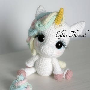 Elfin Thread- Lily Rainbow Cheeks the Chibi Unicorn Amigurumi PDF Pattern (Crochet Unicorn Pattern)