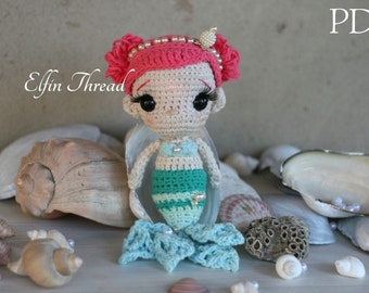 Hilo Elfin- Meredith, el patrón PDF Sirena Chibi, Patrón Amigurumi Sirena, Patrón Crochet Sirena