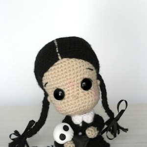 Elfin Thread Wednesday Addams Chibi Doll Amigurumi PDF Pattern Halloween Crochet Doll Pattern image 4