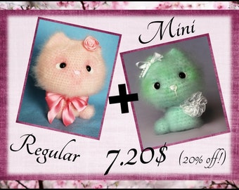 Super deal! Two Different Sized Fuzzy Kitty Cat Patterns, 20% off. (Crochet Pattern Deal) PDF