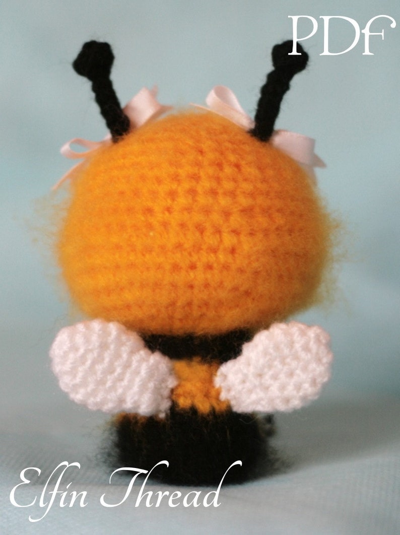 Elfin Thread MINI Fuzzy Bee Amigurumi PDF Pattern Mini fuzzy bee crochet pattern image 2