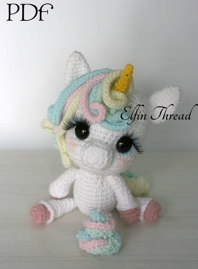 Elfin Thread Lily Rainbow Cheeks the Chibi Unicorn Amigurumi PDF Pattern Crochet Unicorn Pattern image 2