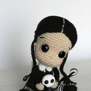 Elfin Thread Wednesday Addams Chibi Doll Amigurumi PDF Pattern Halloween Crochet Doll Pattern image 2