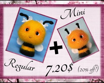 ¡Gran oferta! Dos patrones de abejas peludas de diferentes tamaños, 20 % de descuento. (Oferta de patrón de crochet) PDF