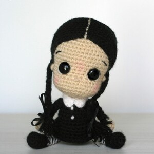 Elfin Thread Wednesday Addams Chibi Doll Amigurumi PDF Pattern Halloween Crochet Doll Pattern image 3