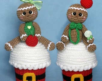 Hilo Elfin- Cupcake Gigante de Navidad con Topper de Hombre de Jengibre Amigurumi Patrón PDF (Cupcake de crochet, Muñeco de jengibre de crochet)