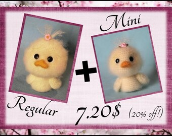 Super deal! Two Different Sized Fuzzy Duck Patterns, 20% off. (Crochet Pattern Deal) PDF