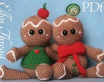 Elfin Thread - Gingerbread Cookies Dolls Amigurumi PDF Pattern (Crochet Gingerbread Man Pattern)