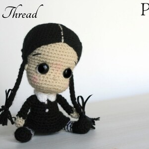 Elfin Thread Wednesday Addams Chibi Doll Amigurumi PDF Pattern Halloween Crochet Doll Pattern image 5