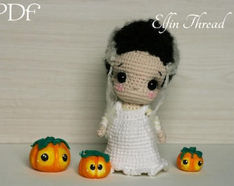 Hilo Elfin- Muñeca Lucy, la Novia de Frankenstein Amigurumi Patrón PDF (Patrón muñeca Halloween a crochet)