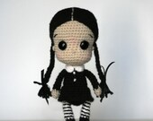 Elfin Thread- Wednesday Addams Chibi Doll Amigurumi PDF Pattern (Halloween Crochet Doll Pattern)